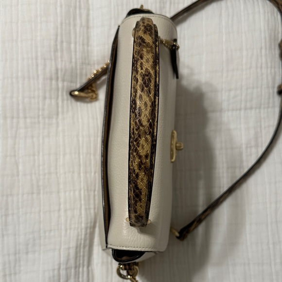 Coach C1560 Marlie Top Handle Satchel Purse Pebbled Chal Cream Leather Snakeskin - Picture 10 of 15